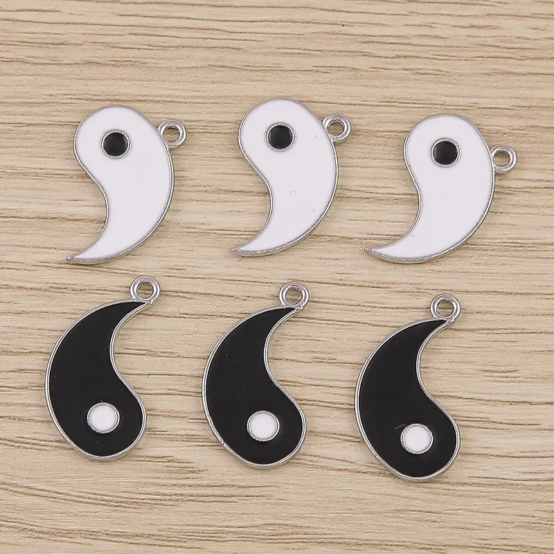 6Pcs/lot Tai Chi Yin Yang Bagua 25mm Black White Enamel Alloy Round DIY Jewelry Making Accessories for Necklace Bracelet Earring