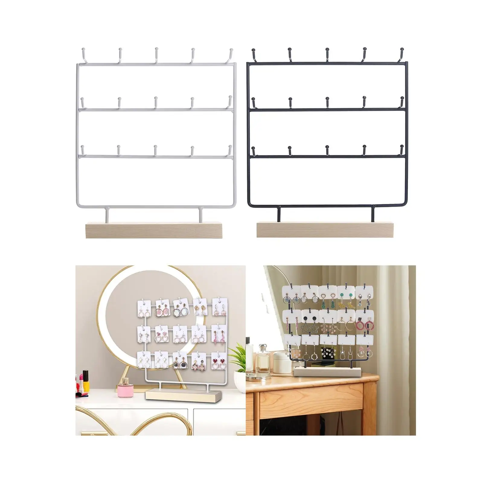 

Stylish Jewelry Stand with 15 Hooks for Earring Cards and Rings - Organize Your Accessories