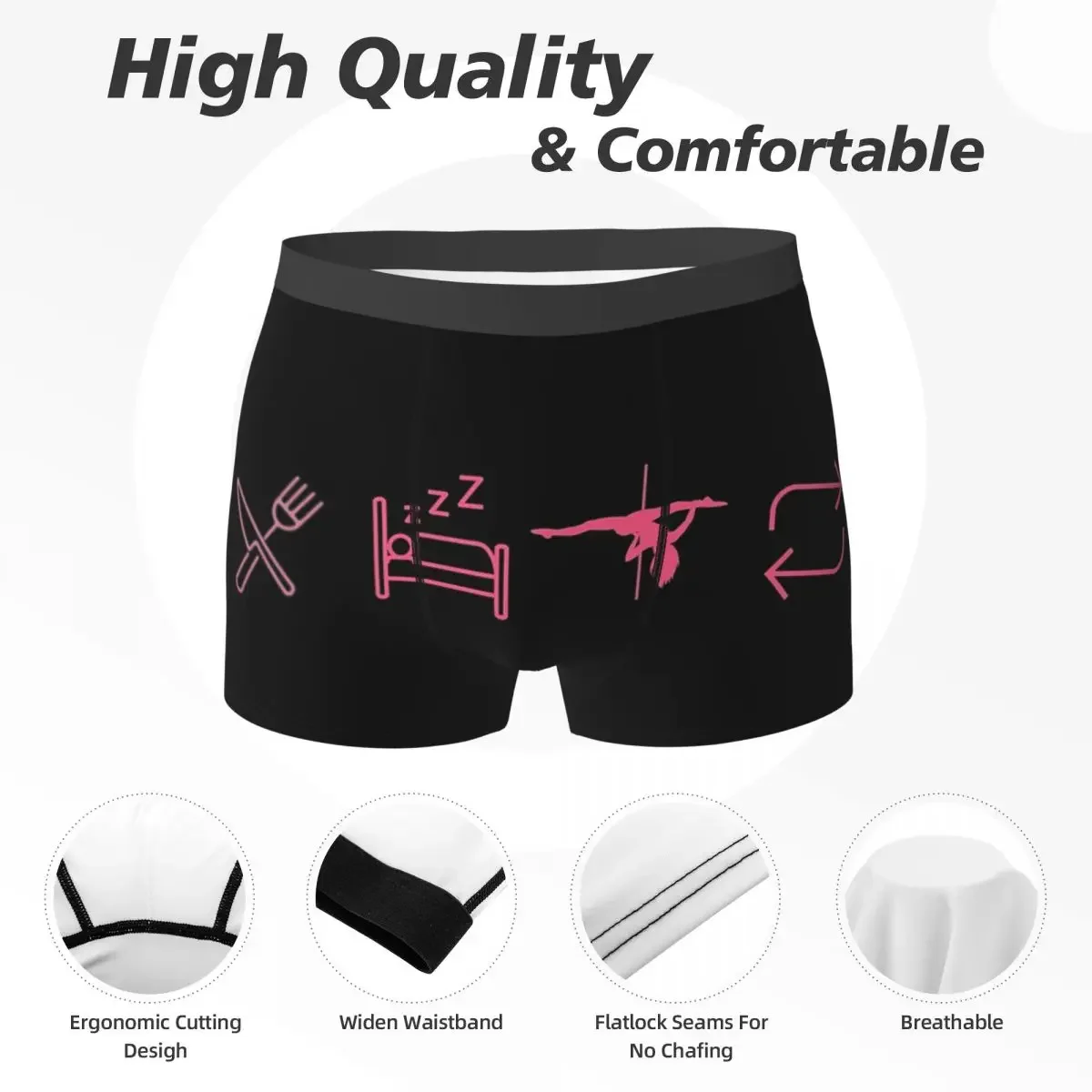 Calzoncillos bóxer para hombre, ropa interior suave para comer, dormir, Pole Dance, repetir iconos negros, regalo para novio