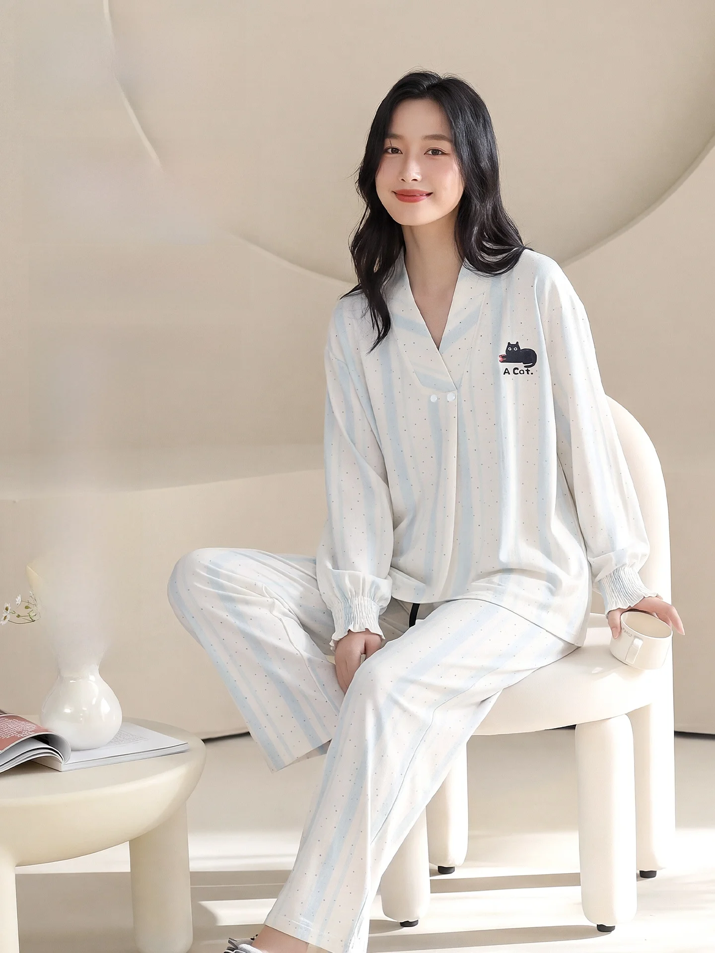 chemise-de-nuit-de-maternite-en-pur-coton-ideale-pour-l’allaitement-vetements-d’interieur-pour-femmes-confortable-et-respirante-a-manches-longues-col-en-v-parfaite-pour-l’ete