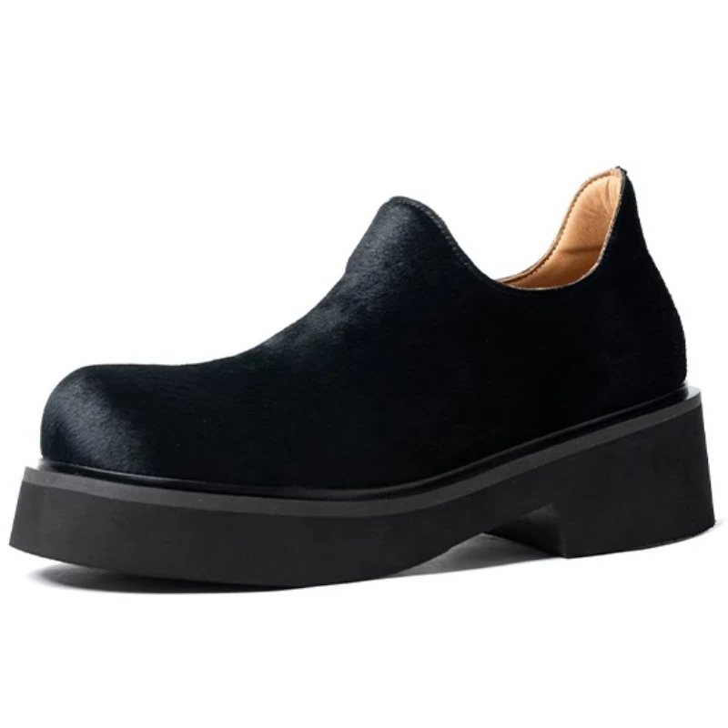 Men's Side Zipper Design's Comfortable Breathable Casual Thick Platform Increasing Shoes England White Horsehair Derby Shoes for