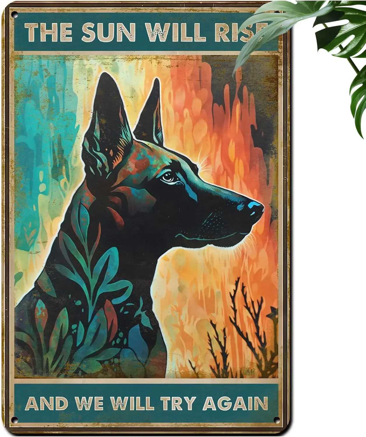 Belgian Malinois In Colorful Vintage Tin Sign,Funny Animals Wall Decor for Home Cafes Office Store Pubs Club Sign Gift 8x12 Plaq