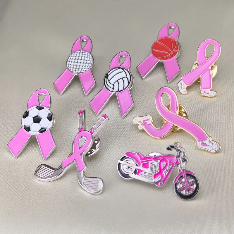 Breast Cancer Awareness Volleyball Softball Basketball Soccer Golf Ball Club Walking Running Motorcycle Pink Ribbon Lapel Pins