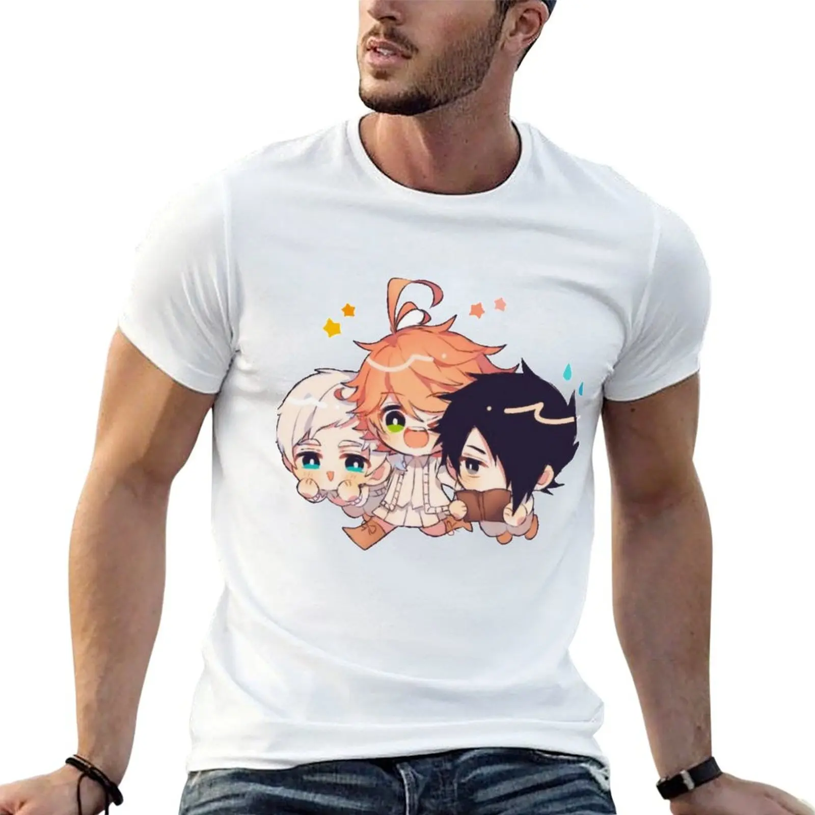 Camiseta The Promised Neverland, Chibi Ray Emma Norman, camisetas de algodón para hombre, camiseta 100% de algodón para hombre, camiseta 100% de algodón