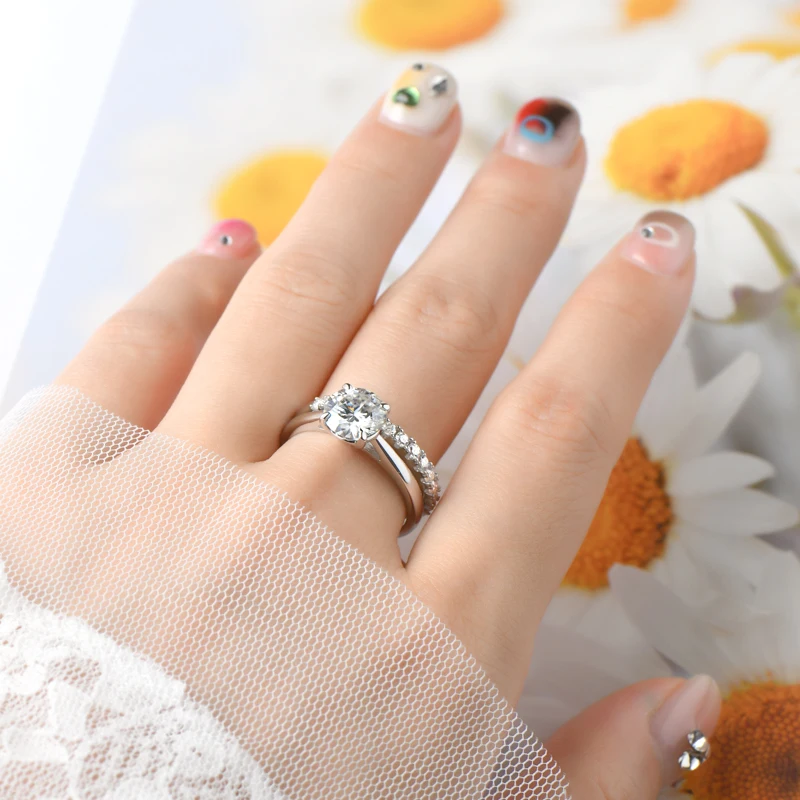 OXTAO Zertifizierter 2CT Ehering-Brautset für Damen, 14K Gold gefüllt, stapelbarer Eternity-Band-Ring, Jubiläumsschmuck D VVS1 – Detail 4