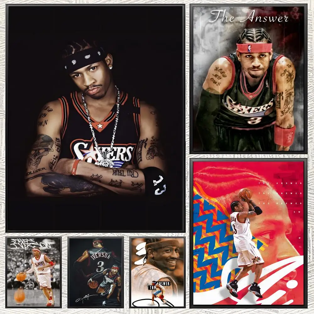 Sportstar A-Allen I-Iverson Poster, selbstklebender Papierdruck, für Zuhause, Wohnzimmer, Schlafzimmer, Eingang, Bar, Café, Kunst