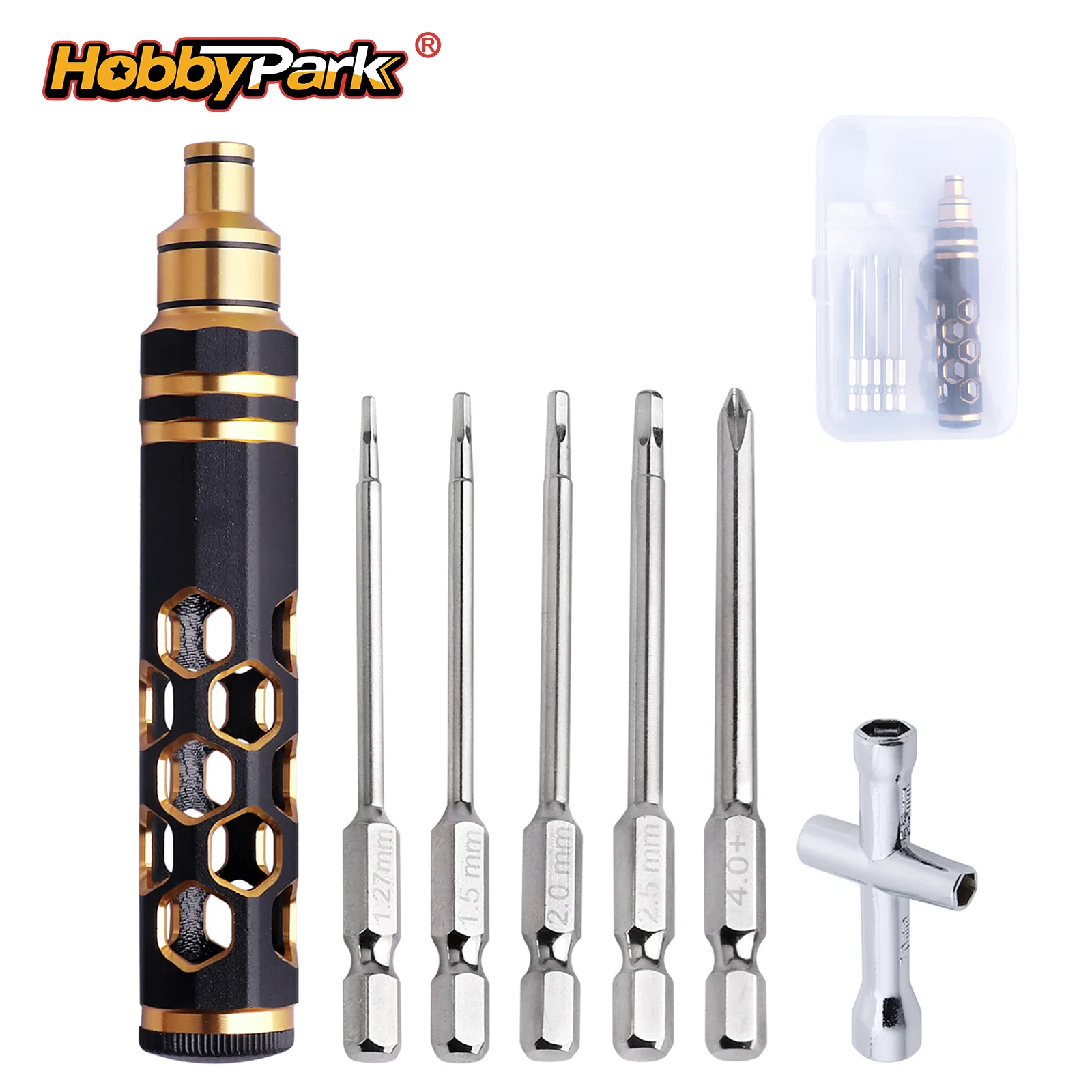 Hobbypark RC 5-in-1 Screwdriver Set Hex Driver Bits 1.27 1.5 2.0 2.5mm & Phillips for RC Cars FPV Drones Helicopters