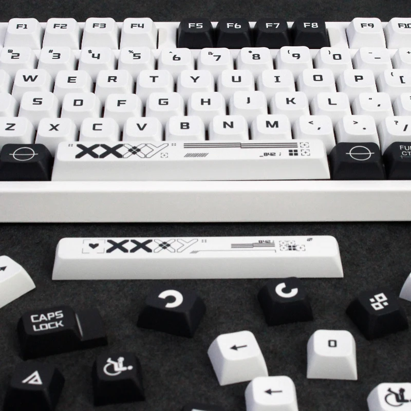 132 Key PBT SYE-SUB Profile PrintStream Custom XDA Keycap for MX Switche Gaming Mechanical Keyboard Black White PBT Key Caps