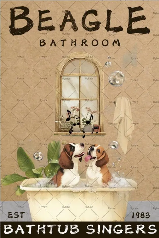 Beagle Dog Bathroom Sign Beagle Dog Decor Beagle Dog Bathroom Tin Poster Fuuny Vintage Bathroom Signs Beagle Dog Metal Tin  sign