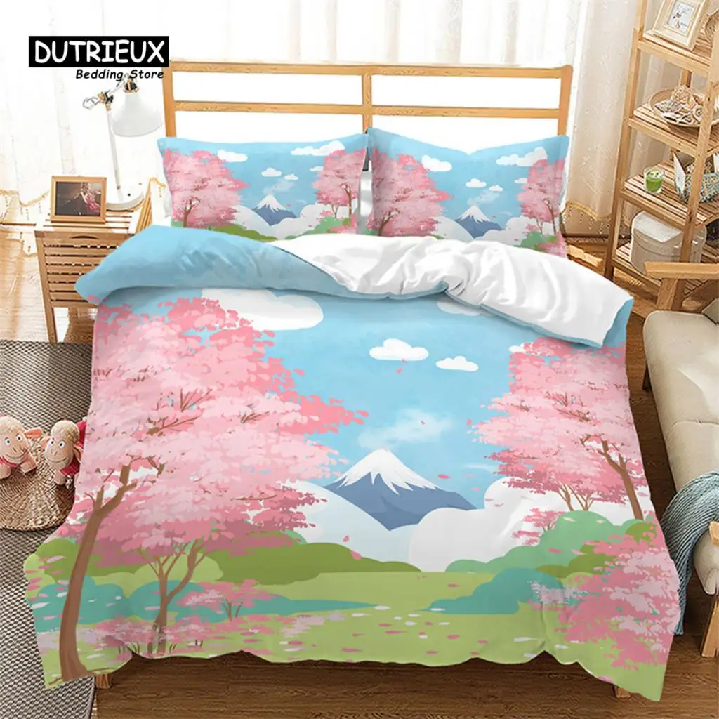 

Cherry Blossoms Duvet Cover Japanese Style Petal Floral Bedding Set Pink Flower Comforter Cover 3pcs For Adults Teen Girls Decor