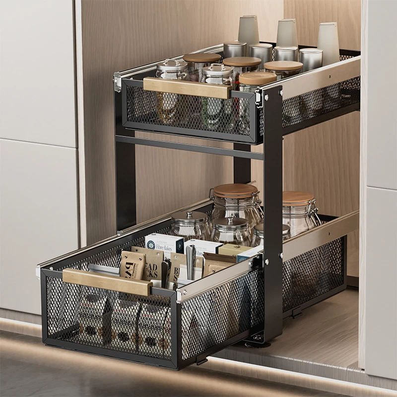 

Kitchen Lower Sink Shelf Pull-out Cabinet Organizer Layered Storage Rack for Under Sink Space Saving