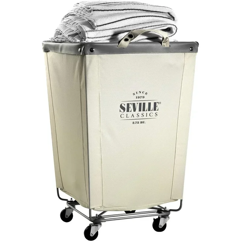 Large Commercial Heavy Duty Rolling Steel Frame Laundry Hamper Canvas Cart Bin, w/ Wheels Hotel, Home, Closet, Bedroom (PATE