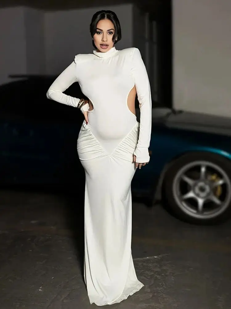 

Минималистичное платье для фотосессии для беременных, водолазка с длинными рукавами, элегантное платье макси с открытой спиной, наряд для беременных для детского душа