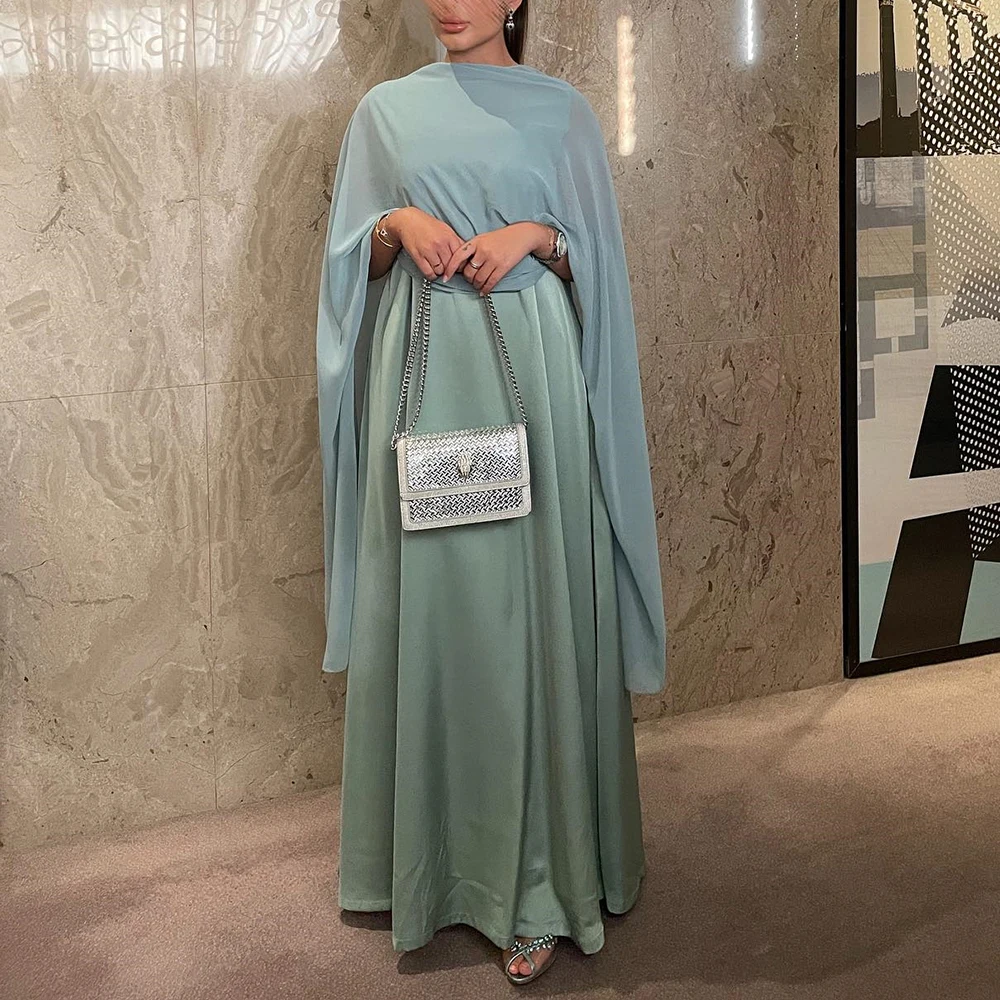 

Customized Jersey Straight Evening Dress Crew neck Floor Length Half Sleeves Sweep Train High Quality Vestidos para mujer