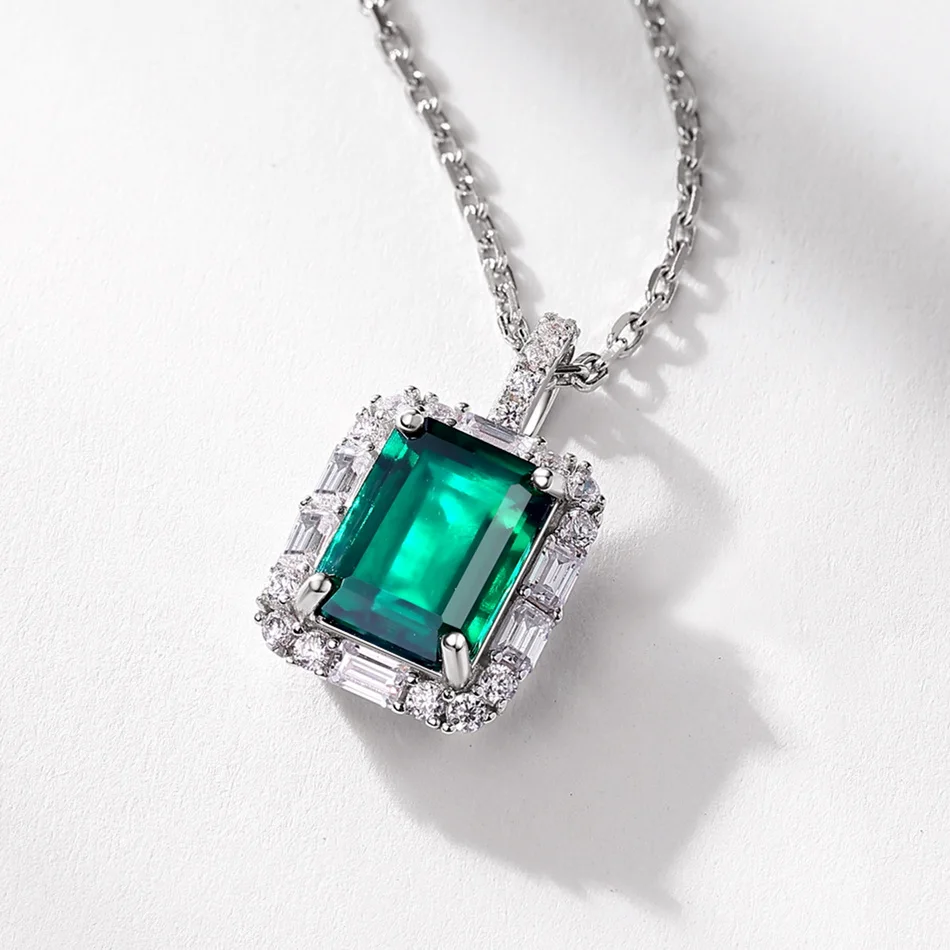 ALLNOEL Original 925 Silver Pendant Necklace For Women 6*8mm Lab Created Emerald Classic Luxury Gifts Jewelry Free Shipping
