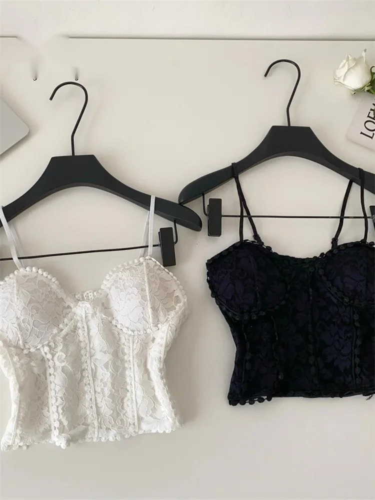 Floral Lace Lingerie Top Women Solid Splice Bodycon Aesthetic Daily Tank Top Summer Clean Girl Sensual Flirty Camisole