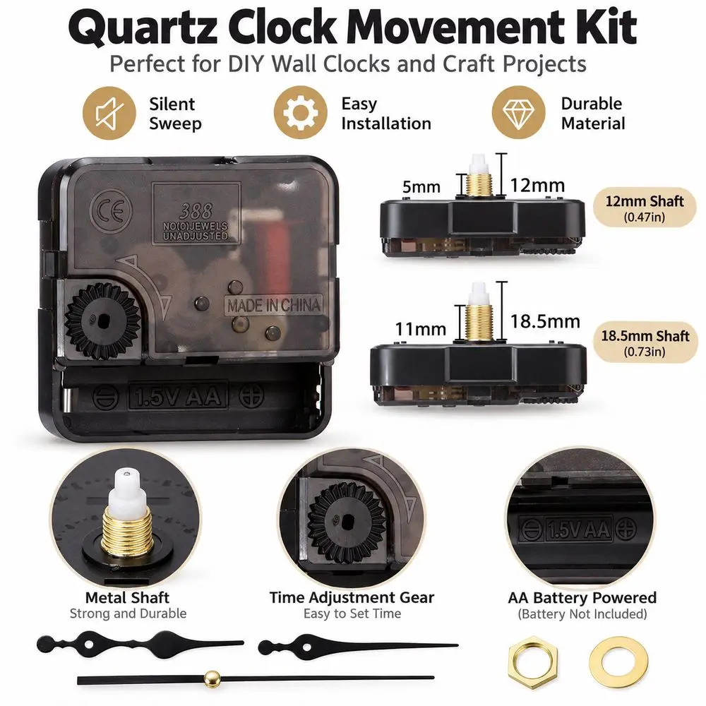 Silent Sweep Classic Quartz Clock Movement Quartz Powered Replacement Mechanism Clock Mechanism Battery Operated