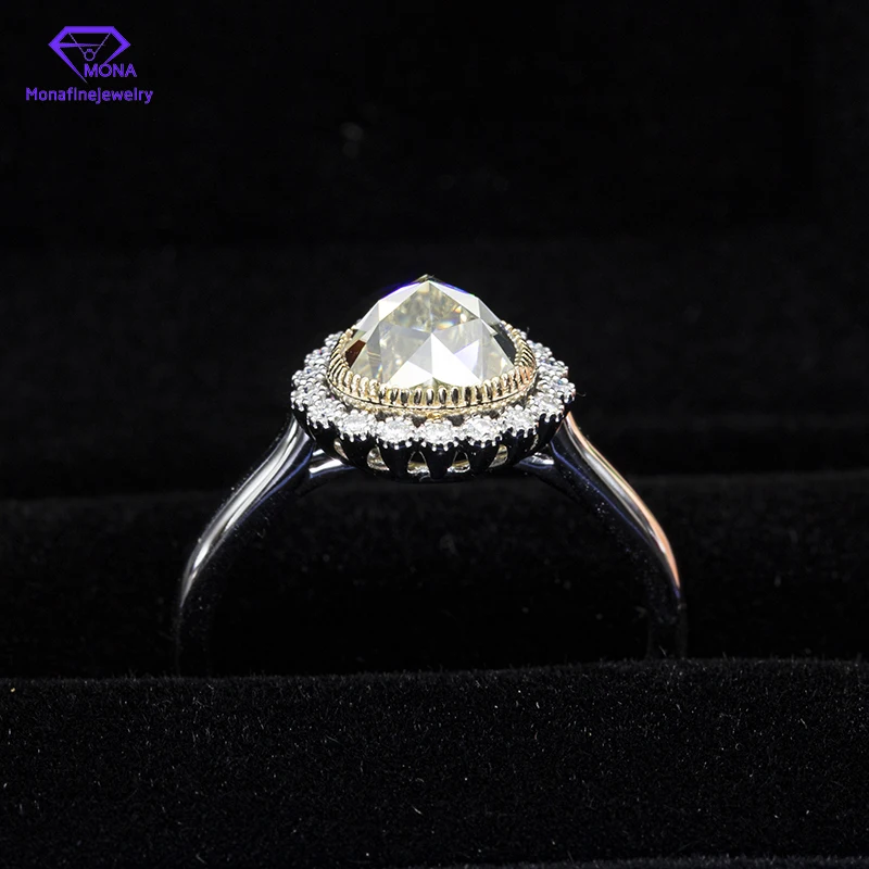 Perfect Customization 14K White Gold Yellow Rose Cut 9x7mm Waterdrop Moissanite Diamond Ring