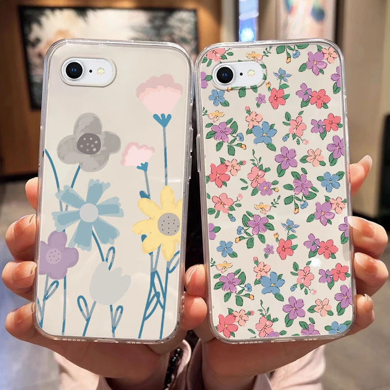 For IPhone 6 6S 8 6 Plus XR X XS XS Max SE 2022 SE 2020 7 8 Plus 7 Plus Phone Case Luxury Flower Plants Artistic Clear TPU Shell
