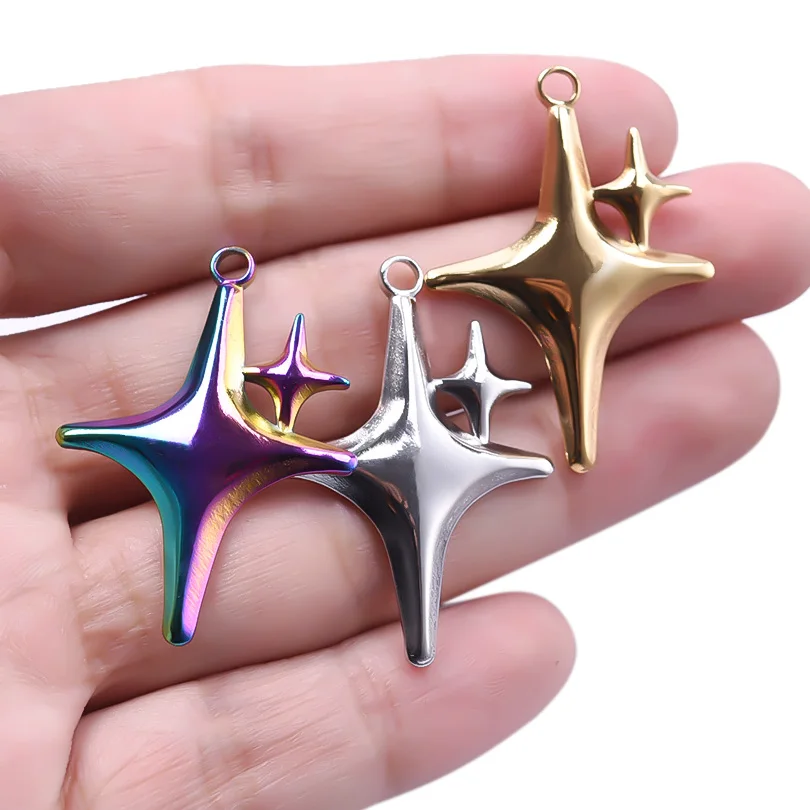 5pcs/Lot Stainless Steel Fashion Star Pendant Double Deck Star No Fading Pendants Used To Hand Making Diy Necklace Accessories