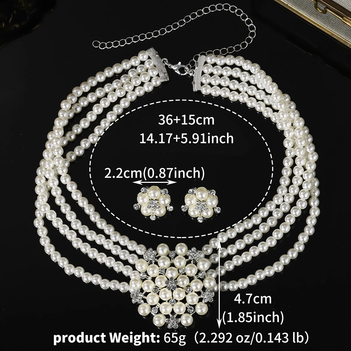 3pc New Multi-layer Pearl Necklace Earrings Exaggerated Temperament Jewelry Set Luxury Bridal Wedding Accessories As Gifts、 image 6