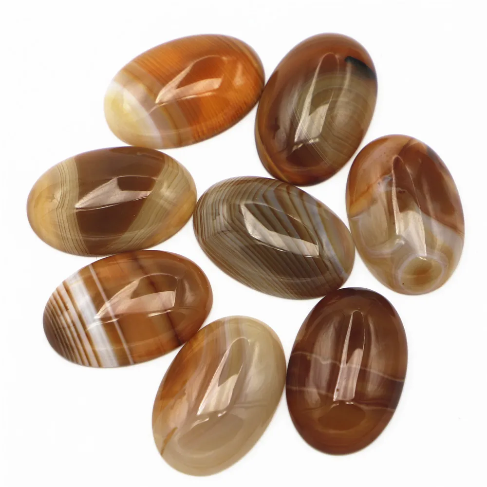 30x20mm Natural Stone Oval Brown Striped Agate Cabochon Setting Beads Fit Jewelry Making Supplies 12Pcs Wholesale Free Shipping