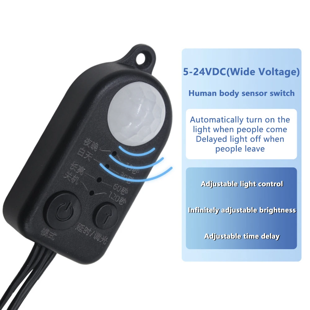 Interruptor de Sensor de movimiento infrarrojo PIR, Detector de movimiento humano, USB, CC, para tira de luz LED automática, DC5-24V