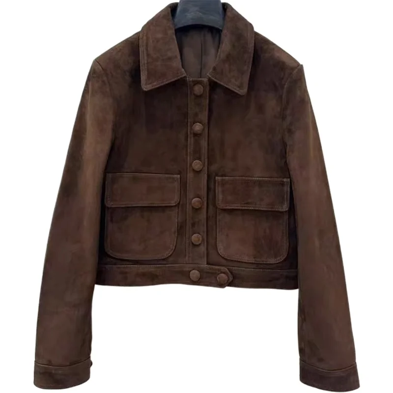 Giacca in pelle di qualità casual per donna 2025 Cappotto in pelle scamosciata di cashmere primaverile Donna dimagrante versatile Jaqueta Streetwear