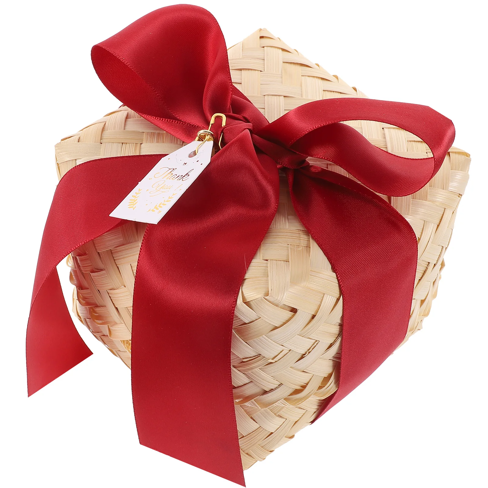 

Bamboo Basket Gift Box Woven Container Red Ribbon Storage Decorative Packing Small Baskets Empty Home Office Wedding Birthday