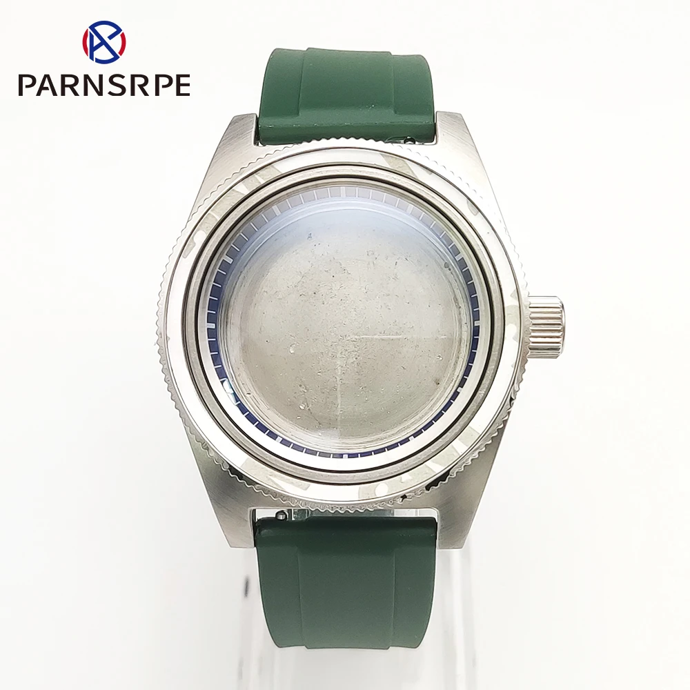 Water Resistant Case 40mm Silver Solid Screw Lock Stainless Steel Case Breathable Green Strap Sapphire Glass Fits NH35 NH36