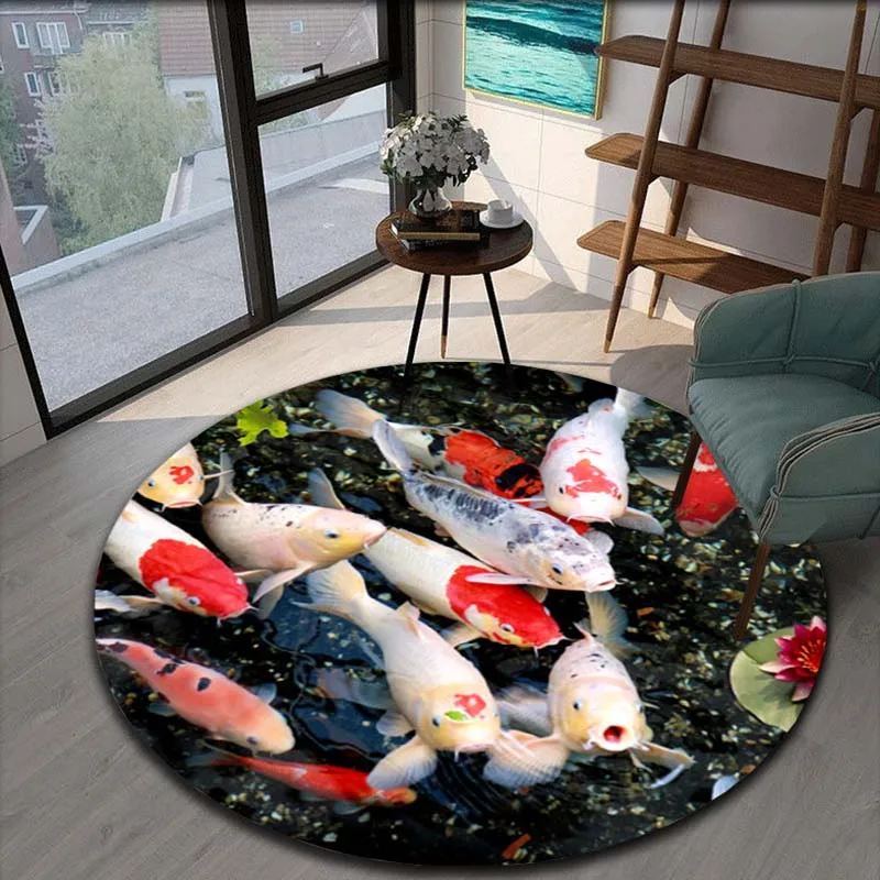 Good Luck Koi Carp！Round Carpet Living Room Rugs Non-slip Play Mat for Bedroom Carpet Rugs Door Mat  Area Rug Rugs for Bedroom