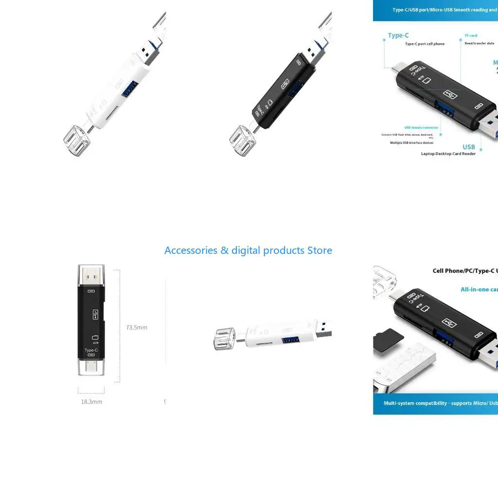 77JD 5 in 1 USB3.0 USB C Card Reader USB3.0 TF Memory Card Reader Adapter Transfer Connector For Mobile Phone Latop