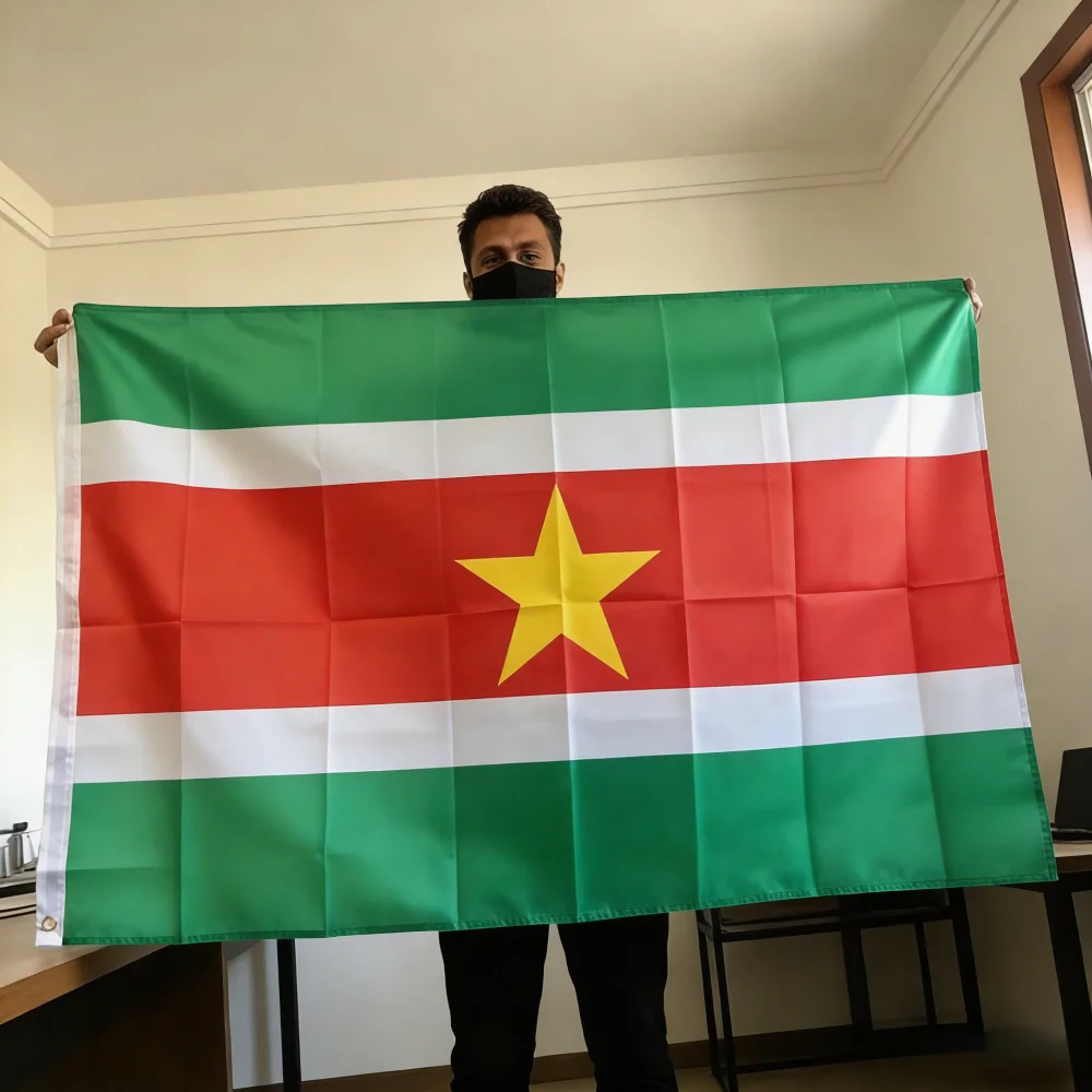 FlagGo Suriname Flag 150x90cm 3x5 FT Surinamese National Flag Yellow Star Polyester Double Stitched Outdoor Indoor Decoration