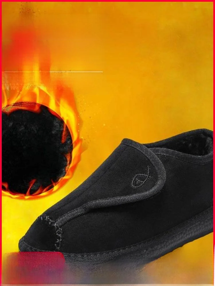 

Thickened Fleece Lined Winter Boots for Men Retro Suede Magic Tape Snow Boots Warm Casual Shoes round Toe Low Heel Rubber Out...