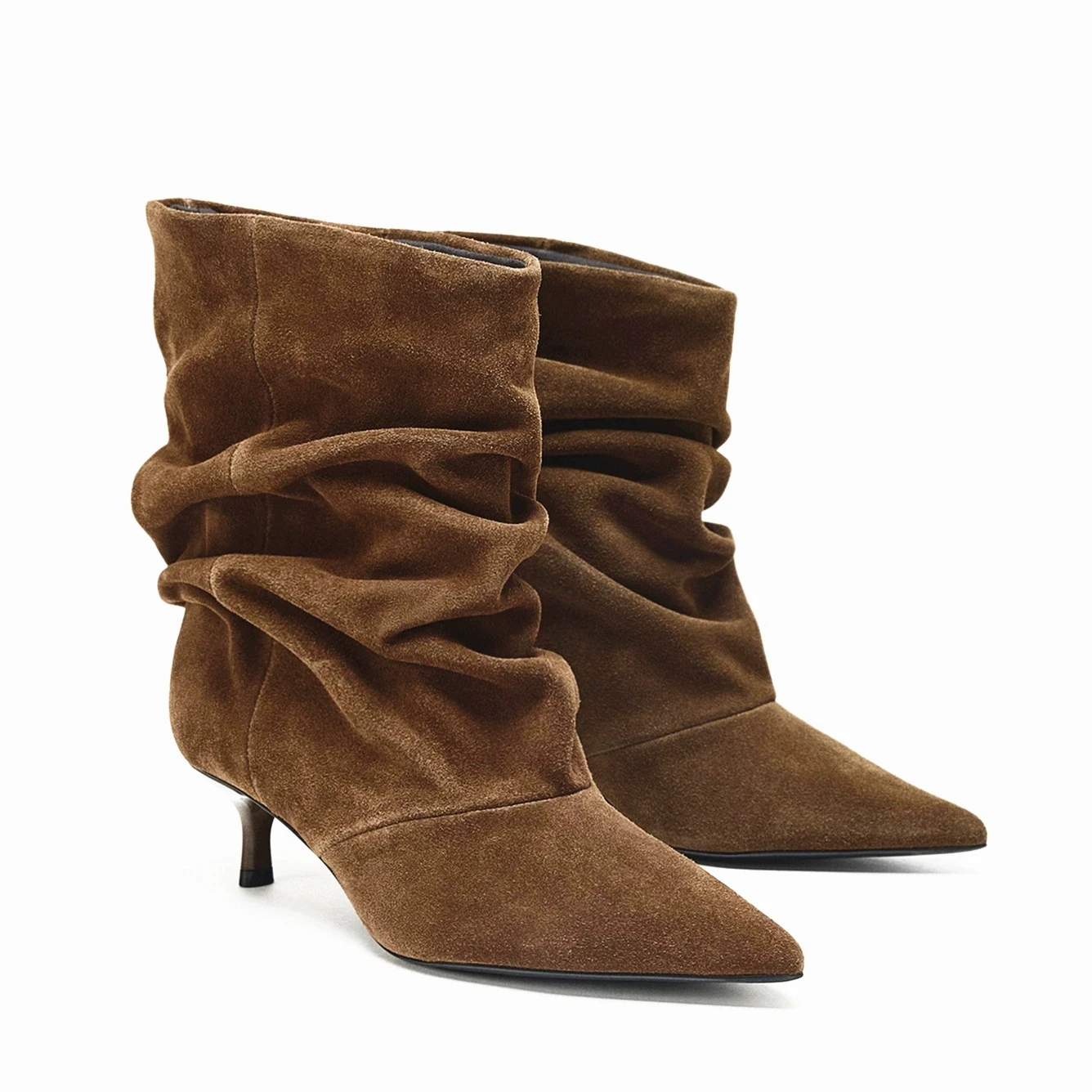 

New Arrivals Suede Kitten Heel Ankle Boots Slip On Stretch Fabric Pointed Toe Winter Modern Boots Fashin Runway Shoes