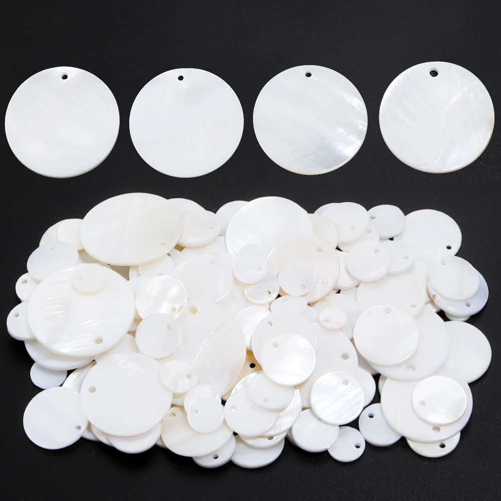 Concha redonda, cuentas de concha de nácar Natural, rebanada de concha de moneda, colgante de un solo orificio para fabricación de joyería, collar de pendientes DIY
