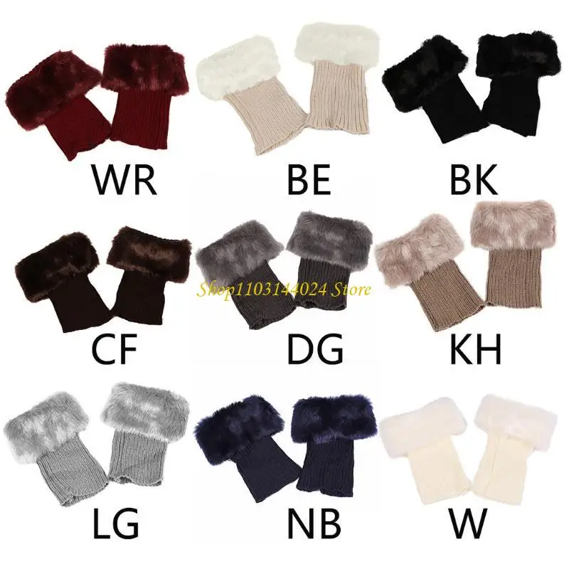 n5ke-1-ペア冬暖かい毛皮のようなブーツ袖口女性用リブニットブーツトッパーソックス