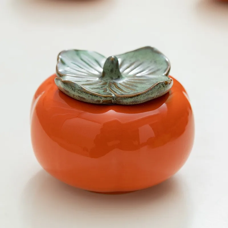 

Ceramic Persimmon Tea Canister, Airtight Candy Jar for Wedding Favors, Loose Tea & Snacks Storage, Cute Home Decor