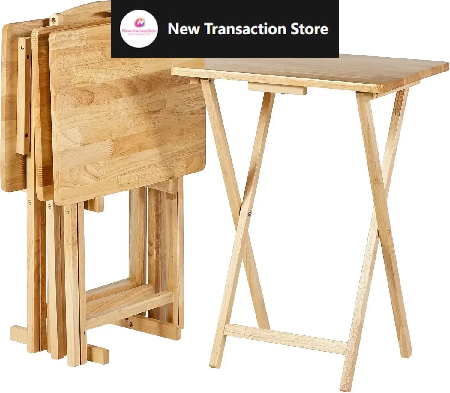 

Classic TV Dinner Rectangular Folding Tray Table with Storage Rack, Natural - Set of 4 Trays, 15"D x 19"W x 26"H