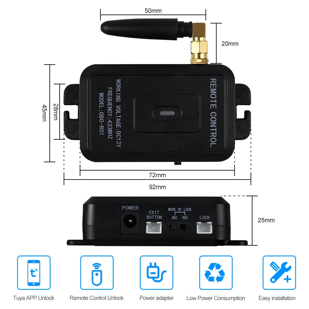 Wireless WiFi Tuya Access Control System Kit Set 433MHz Remote Control Smartphone APP Unlock Gate Door Opener, Electric Locks