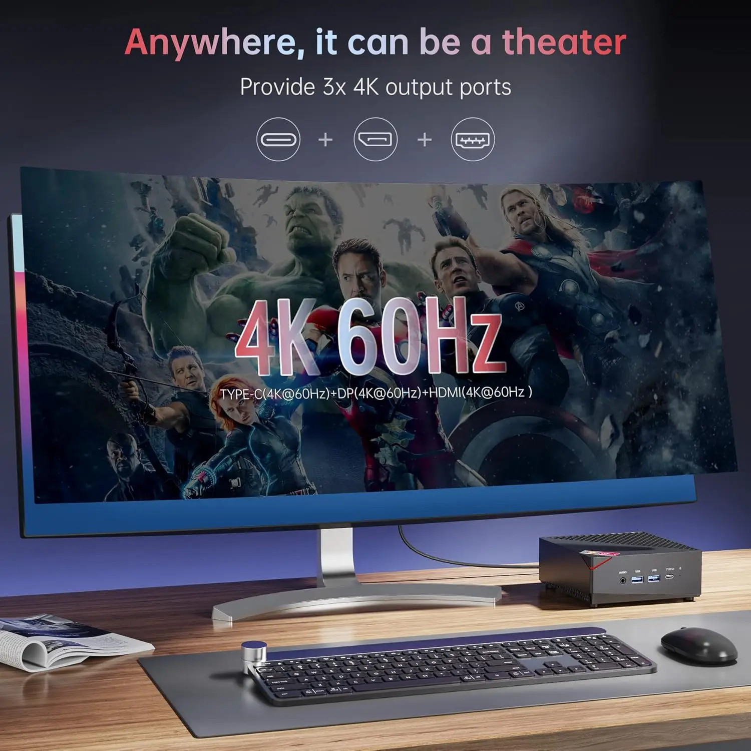 KAMRUI Mini PC para juegos AMD Ryzen7 5700U DDR4 16GB RAM 512GB SSD WiFi6 BT5.2 4K Windows 11 Pro Mini computadora de escritorio PC de trabajo