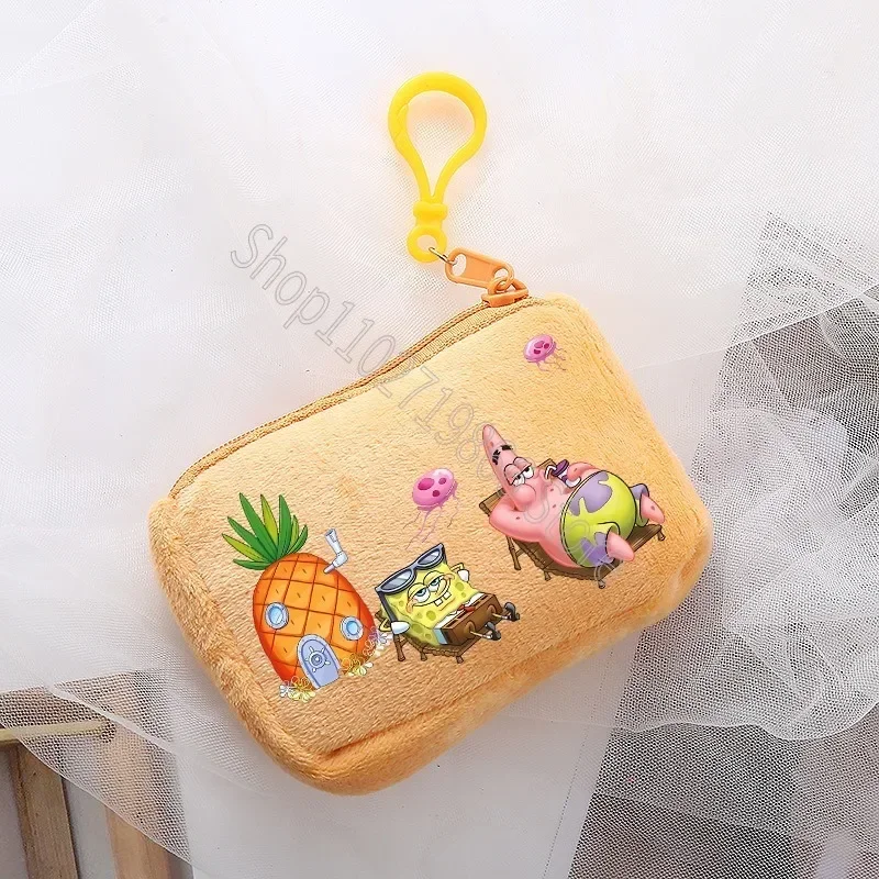 SpongeBob SquarePants Mini Plush Coin Purse Cartoon Anime Canvas Square Storage Bag Key Case Handbag Kids Girls Birthday Gifts