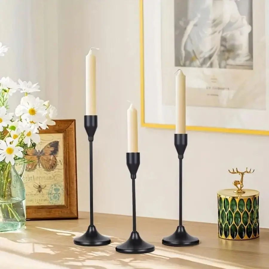 3PC Black Taper Candle Holders - Enrich Your Table with European Style, Perfect for Romantic Dinners, Weddings & Home Decor