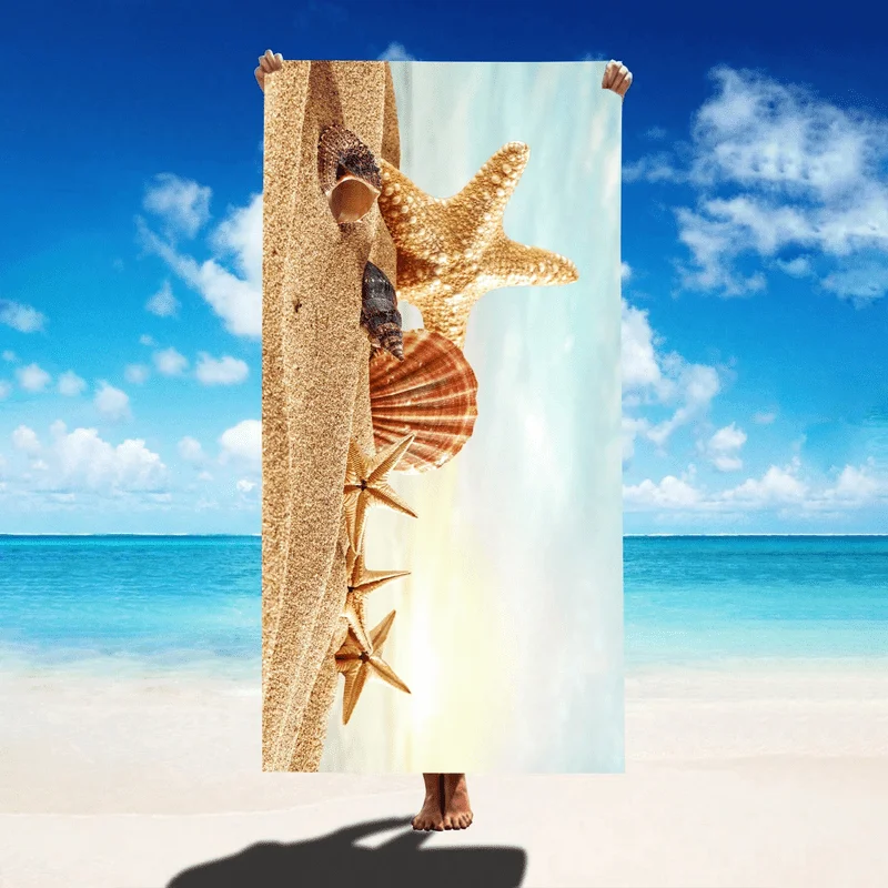 Beach Shell Starfish Pattern Bath Towel Soft Absorbent Beach Towel for Swimming Shower Travel