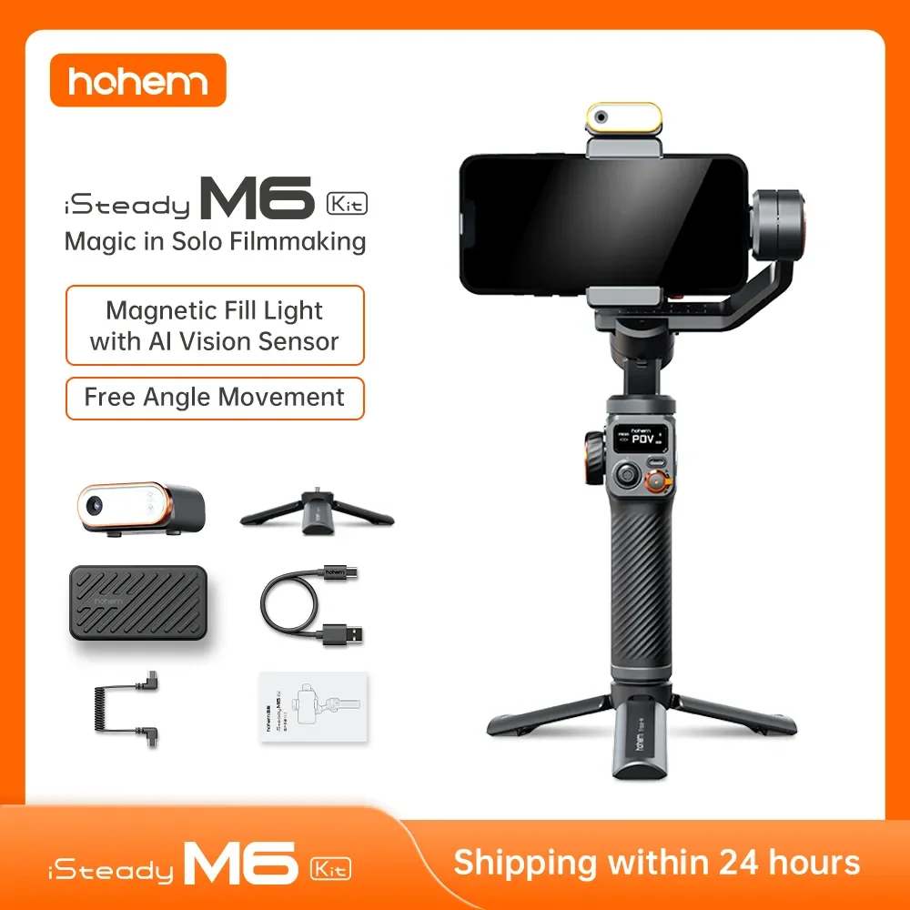 

Hohem iSteady M6 Handheld Gimbal Stabilizer Selfie Tripod for Smartphone with AI Magnetic Fill Light Full Color Video Vlogging