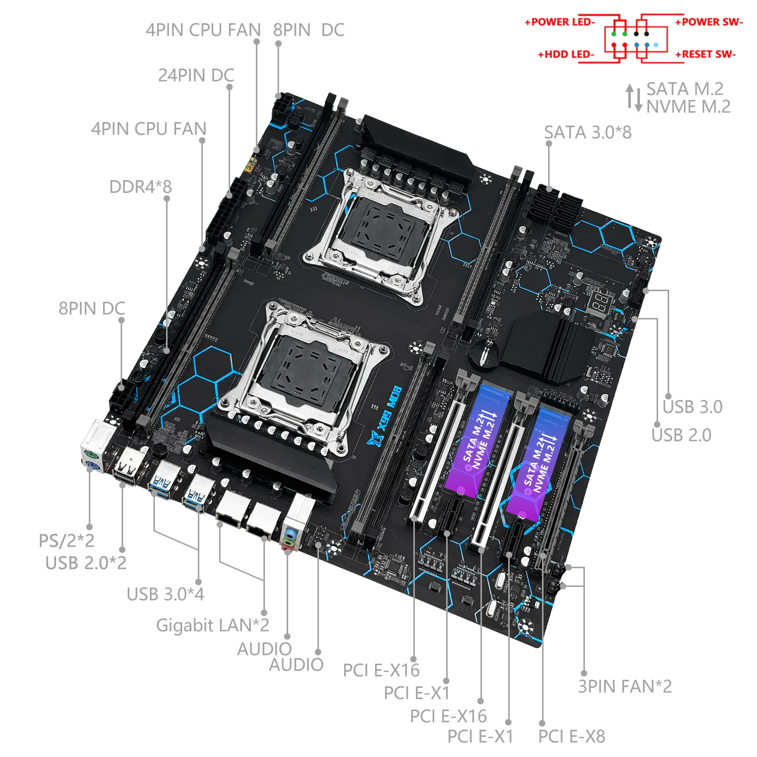 Imagem -02 - Machinist X99 Dual Lga 20113 Placa-mãe Suporte Ddr4 Ecc Desktop Ram Intel Xeon e5 v3 v4 Processador Sata3 M.2 Nvme X99-d8 Max