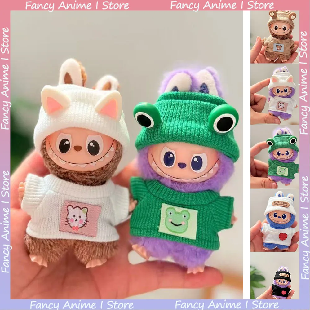 

Для Mini Labubu 4,0 плюшевая кукла с рисунком милой лягушки, медведя, эластичный пуловер, зимние рождественские комплекты для любви, серия кукольной одежды, наряд