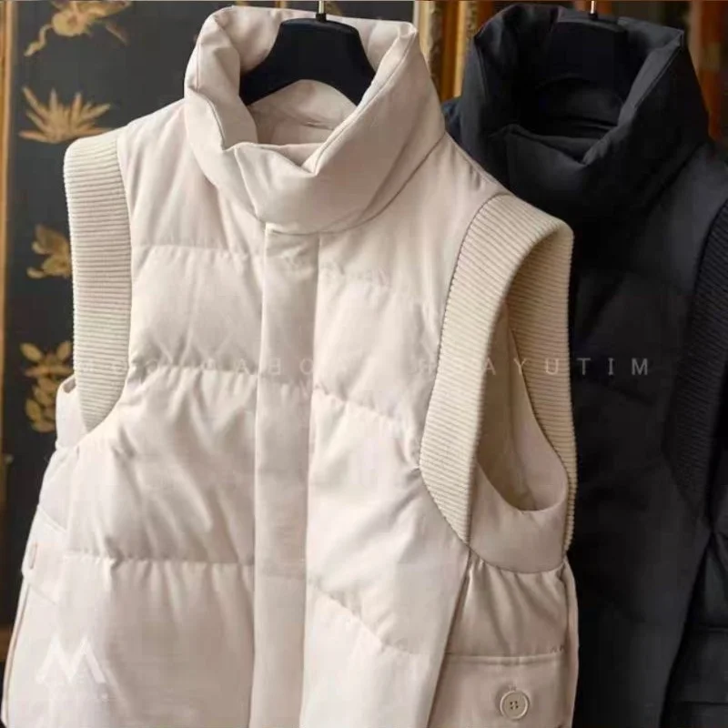 

Chinese Style Splicing Kint Vest Warm Coat Women Autumn New Soft Cotton Womens Jacket Fashion Sleeveless Button Tank Outwears