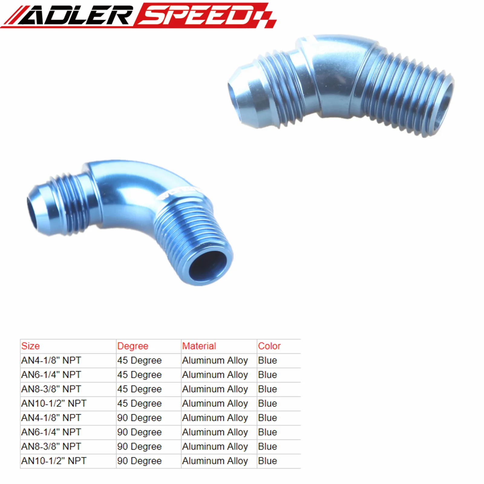 

AN4 AN6 AN8 AN10 To 1/8" 1/4'' 3/8'' NPT 45 /90 Degree Full Flow Adapter Fitting Blue