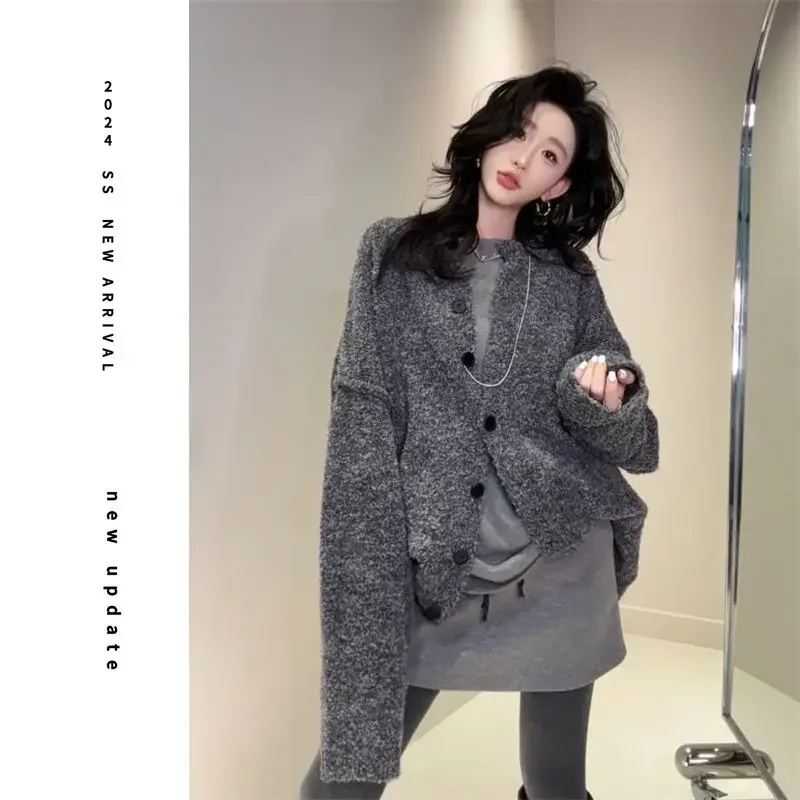 Korean Fashion Lazy Casual Temperament Loose Retro Sweater Women's Autumn High-end New Versatile Knitted Cardigan Female Clothes